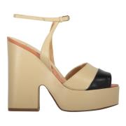 Almond Toe Leren Sandalen Francesco Russo , Beige , Dames