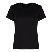 Geribbelde Katoenen Crew-Neck T-shirt Frame , Black , Dames