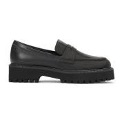 Zwarte Leren Casual Schoenen met Dikke Zool Kazar , Black , Dames