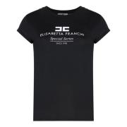 Modal Ribgekraagd T-Shirt Elisabetta Franchi , Black , Dames