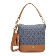 Elegante leren en stoffen handtas Kazar , Brown , Dames