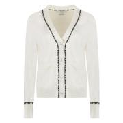 Zijden en Katoenen Cardigan met Afwerking Thom Browne , White , Dames