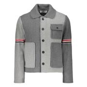 Wollen Cardigan met Tricolor Details Thom Browne , Gray , Heren