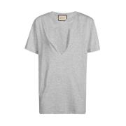 Geribbelde V-hals Katoenen T-shirt Gucci , Gray , Heren