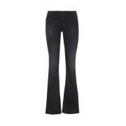 Bootcut Jeans met Leren Logo Tag Dondup , Black , Dames