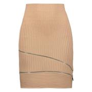 Geribbelde Mini Rok met Ritsen Andrea Adamo , Beige , Dames