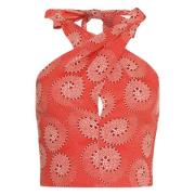 Gedrukte Smocked Top Staud , Red , Dames