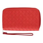 Geweven leren ritsportemonnee Bottega Veneta , Red , Heren