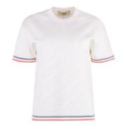 Gebreid T-shirt met Contrasterende Randen Fendi , White , Dames