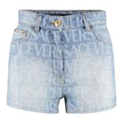 Denim Shorts met Logo Print Versace , Blue , Dames