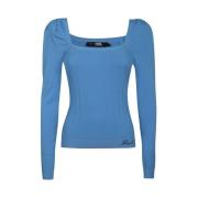 Geribbelde Viscose Top met Geborduurd Logo Karl Lagerfeld , Blue , Dam...