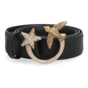 Strass Gesp Leren Riem Pinko , Black , Dames