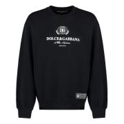 Logo Crew-neck Sweatshirt Velvet Print Dolce & Gabbana , Black , Heren