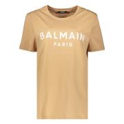 Katoenen Logo Print T-shirt Balmain , Brown , Dames