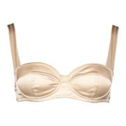 Satin Balconette Bh met Contraststiksels Dolce & Gabbana , Beige , Dam...