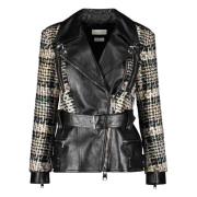 Leren jas met Tweed Inzet Alexander McQueen , Black , Dames