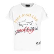 Logo Print Katoenen T-shirt Paul & Shark , White , Heren