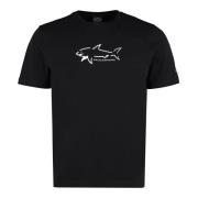 Katoenen T-shirt met Logo Patch Paul & Shark , Black , Heren