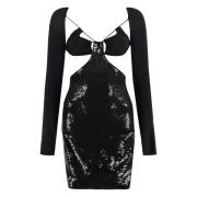 Paillet Mini-Jurk met Uitsparingen Amazuin , Black , Dames