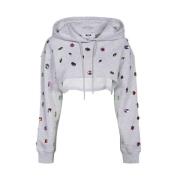 Geknipte Katoenen Hoodie met Applicatie Msgm , Gray , Dames