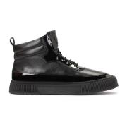 Elegante leren sneakers met glanzende details Kazar , Black , Heren