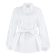 Katoenen shirt met taille riem P.a.r.o.s.h. , White , Dames