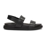 Zwarte Leren Sandalen met Elastische Band Kazar , Black , Heren