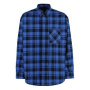 Check Motief Katoenen Overshirt Off White , Blue , Heren