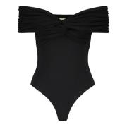 Off-shoulder gedrapeerd katoenen bodysuit Khaite , Black , Dames