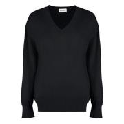 Geribbelde Cashmere V-hals Trui P.a.r.o.s.h. , Black , Dames