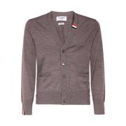 Wollen Cardigan met Tricolor Detail Thom Browne , Brown , Heren