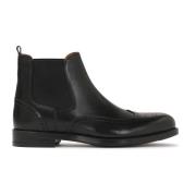 Zwarte Leren Chelsea Laarzen met Brogue Details Kazar , Black , Heren