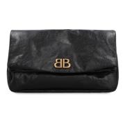 Leren Clutch met Magnetische Klep Sluiting Balenciaga , Black , Dames