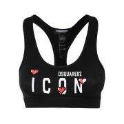 Logo Print Sports Bra Cotton Elastane Dsquared2 , Black , Dames