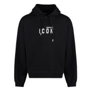 Katoenen Hoodie Ribboorden Relaxte Pasvorm Dsquared2 , Black , Heren