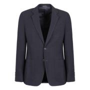 Ribgebreide Reverskraag Blazer Giorgio Armani , Blue , Heren