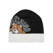 Intarsia Logo Wollen Beanie Moschino , Black , Dames