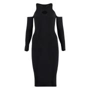 Geribbelde gebreide midi-jurk met uitsnijdingen Pinko , Black , Dames