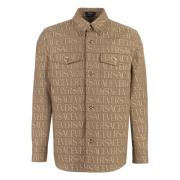 Logo Jacquard Overhemd met knoopsluiting Versace , Brown , Heren