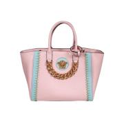 Leren Tote met Emaille Logo Versace , Pink , Dames