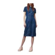 Denim Jurk met Chambray Mouwen Blauer , Blue , Dames