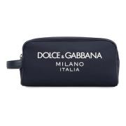 Nylon Toilettas met Leren Details Dolce & Gabbana , Blue , Heren