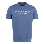 Katoenen Logo T-Shirt Geribbelde Halslijn Paul & Shark , Blue , Heren