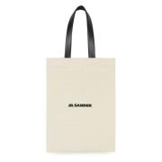 Canvas Tote Bag met Leren Details Jil Sander , Beige , Heren