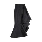 Gerimpelde Asymmetrische Polyester Rok Alexander McQueen , Black , Dam...