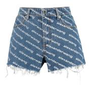 Logo Print Denim Shorts Alexander Wang , Blue , Dames