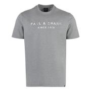 Katoenen Logo T-shirt Ribgekraagd Paul & Shark , Gray , Heren