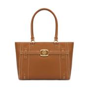 Bruin Leren Tote Tas met Metalen Logo Pollini , Brown , Dames