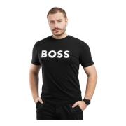 Heren T-shirt Zwart Katoen Ronde Hals Hugo Boss , Black , Heren