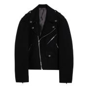 Biker Leren Jas Balmain , Black , Heren